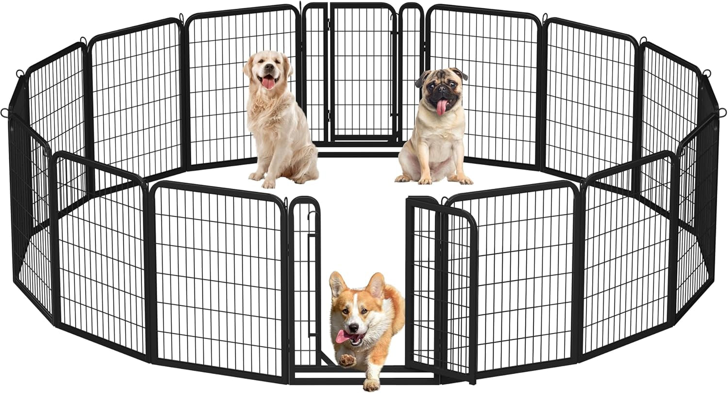 Yaheetech Dog Playpen Outdoor, 32 Inch 16 Panels Dog Pen Indoor Heavy Duty Puppy Exercise Pen Metal Pet Fence for RV Camping/Yard/Garden
