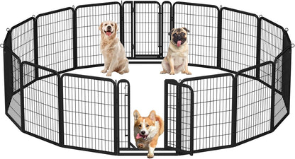 Yaheetech Dog Playpen Outdoor, 32 Inch 16 Panels Dog Pen Indoor Heavy Duty Puppy Exercise Pen Metal Pet Fence for RV Camping/Yard/Garden
