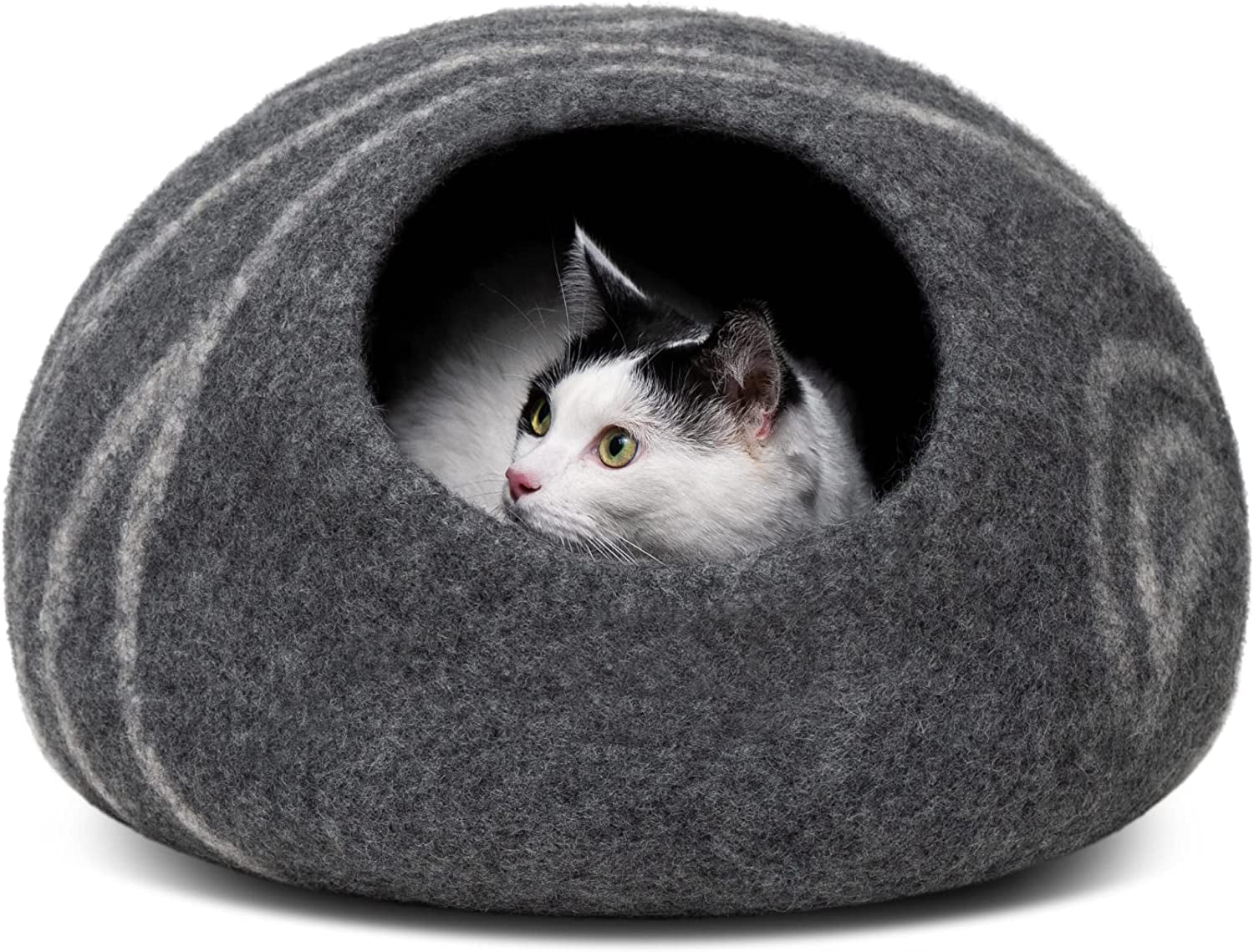 Cat Cave – Premium Felt Cat Bed Bed Enclosure for Indoor Cats, Handmade Merino Wool (Dark Grey, Medium)