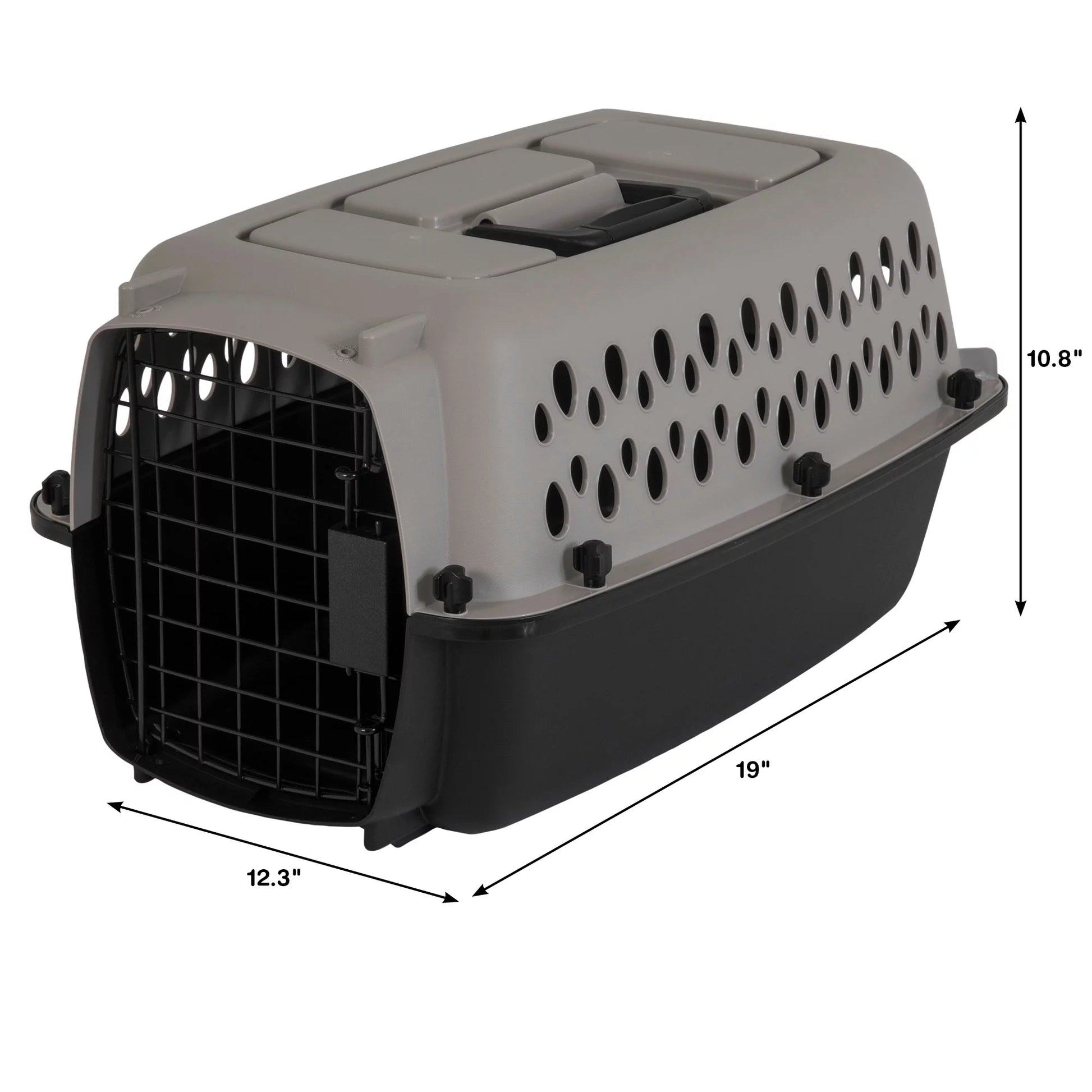 Extra Small Plastic Hard-Sided Pet Carrier, Black and Gray, 10 Lb Limit