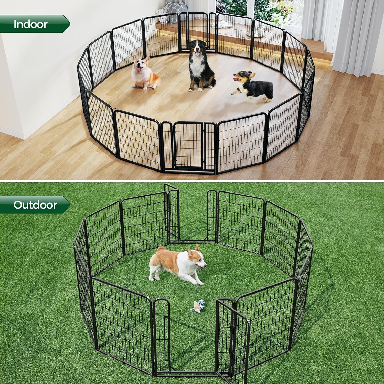 Yaheetech Dog Playpen Outdoor, 32 Inch 16 Panels Dog Pen Indoor Heavy Duty Puppy Exercise Pen Metal Pet Fence for RV Camping/Yard/Garden