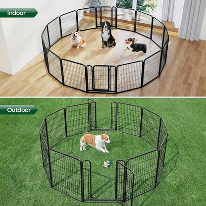 Yaheetech Dog Playpen Outdoor, 32 Inch 16 Panels Dog Pen Indoor Heavy Duty Puppy Exercise Pen Metal Pet Fence for RV Camping/Yard/Garden