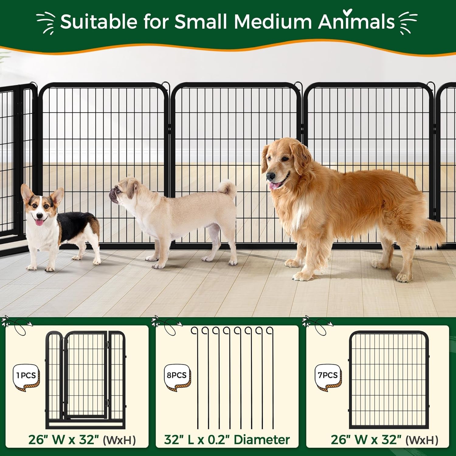 Yaheetech Dog Playpen Outdoor, 32 Inch 16 Panels Dog Pen Indoor Heavy Duty Puppy Exercise Pen Metal Pet Fence for RV Camping/Yard/Garden