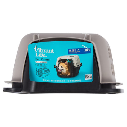 Extra Small Plastic Hard-Sided Pet Carrier, Black and Gray, 10 Lb Limit